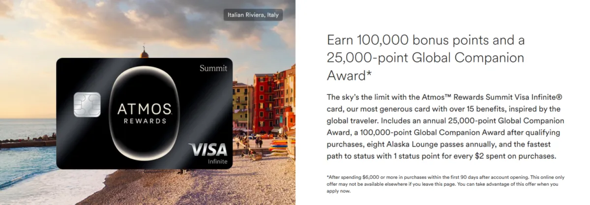 Bank of America Atmos Rewards Summit Visa Infinite Card Link for 100k + 25K Companion Award