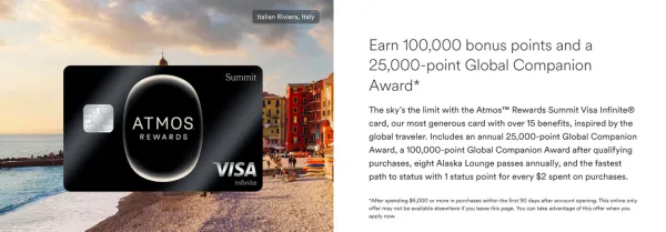 Bank of America Atmos Rewards Summit Visa Infinite Card Link for 100k + 25K Companion Award