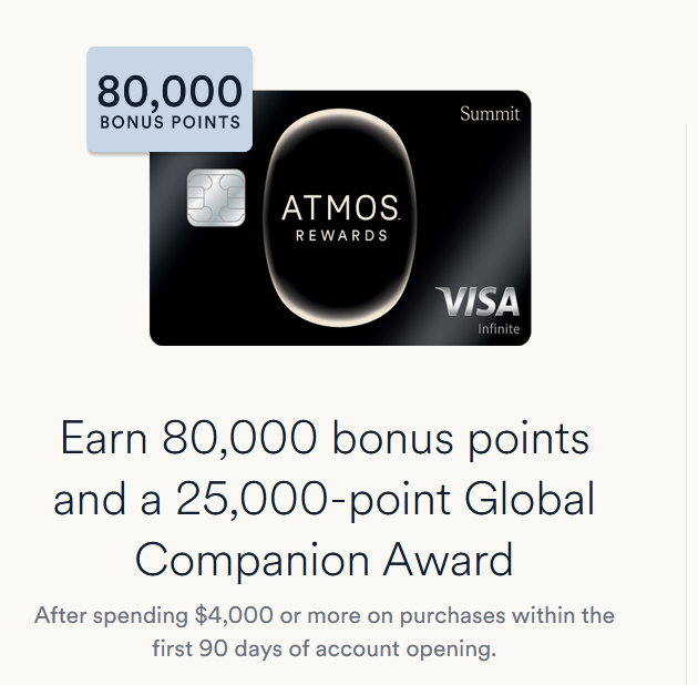 Bank of America Atmos Rewards Summit Visa Infinite Card Link for for 80k (was 100k) + 25K Companion Award